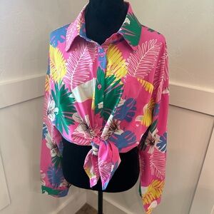 Tropical Pink‎ Floral Women's Blouse